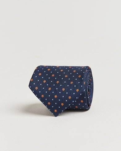  3-Fold Printed Silk Tie Navy/Orange