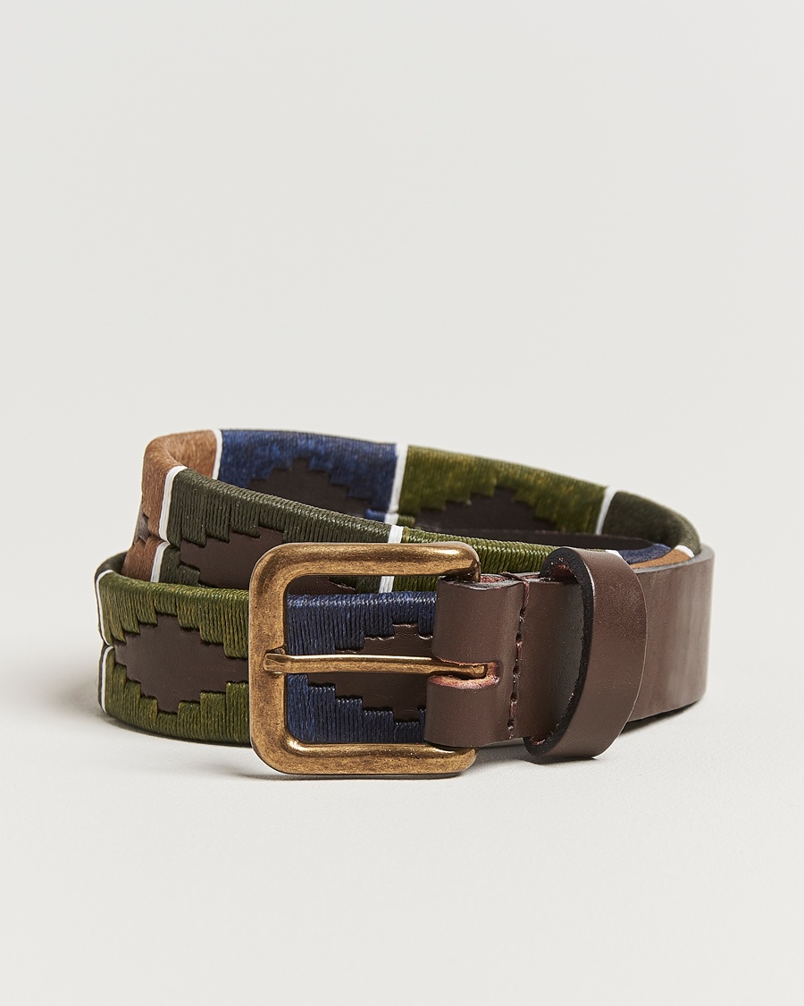 Pampeano Caza Hand Stitched Classic Leather Belt 3,5cm Green/Blue – Braun