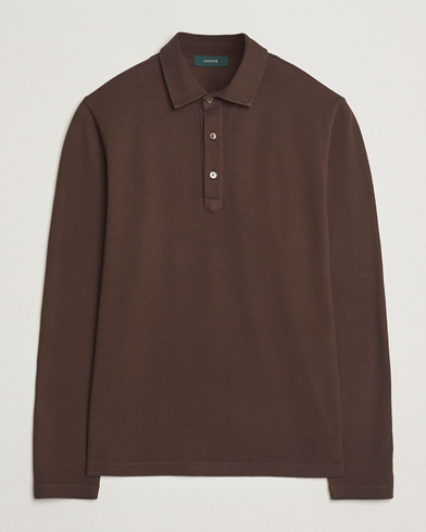  Soft Cotton Piquet Long Sleeve Polo Dark Brown