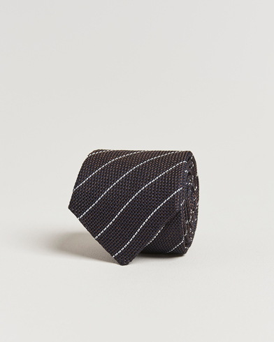  Garza Regimental Stripe Silk Tie Dark Brown