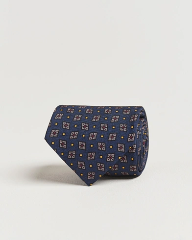  Mini Diamond Medallion Silk Twill Tie Navy