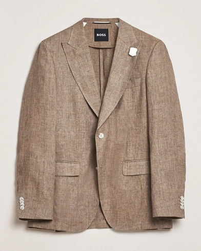  Huge Linen Peak Lapel Blazer Dark Brown