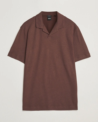  Ponti Cotton/Linen Open Collar Polo Dark Brown