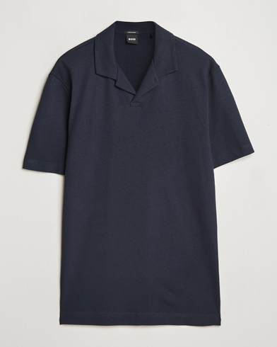  Ponti Cotton/Linen Open Collar Polo Dark Blue