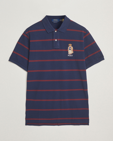 Polo Ralph Lauren Custom Slim Fit Bear Striped Polo Navy/Heritage Bear – Blau