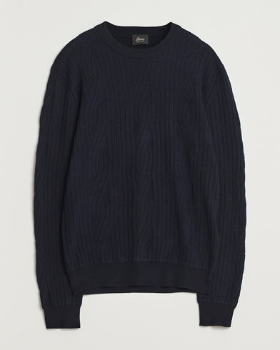 Brioni Cashmere Blend Cable Crew Neck Navy – Blau