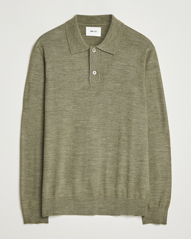 NN07 Serge Wool Knitted Polo Capers Green – Grün