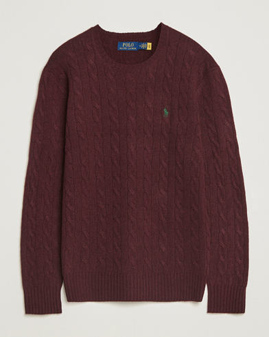 Polo Ralph Lauren Wool/Cashmere Cable Crew Neck Aged Wine Heather – Rot