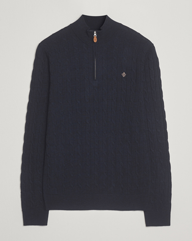 Morris Merino Cable Half Zip Navy – Blau