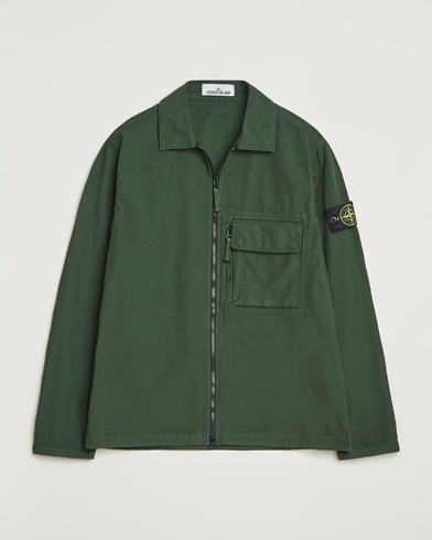 Stone Island Garment Dyed Organic Cotton Zip Overshirt Green – Grün