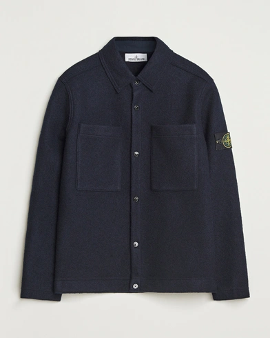 Stone Island Felted Wool Overshirt Navy – Blau