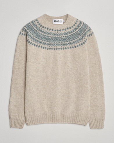 Harley Of Scotland Brushed Supersoft Lambswool Yolk Fairisle Beige – Beige
