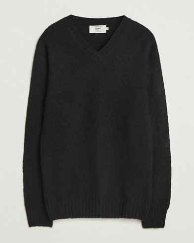 Harley Of Scotland for Care of Carl Brushed Supersoft Lambswool V-Neck Black – Schwarz