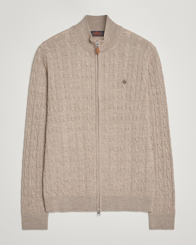 Morris Merino Cable Zip Cardigan Khaki – Beige