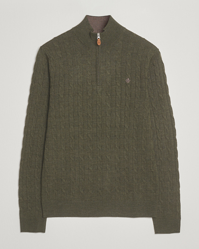 Morris Merino Cable Half Zip Olive – Grün