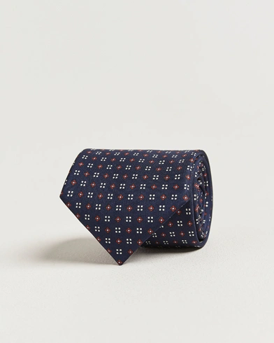 E. Marinella 3-Fold Printed Silk Tie Navy – Blau