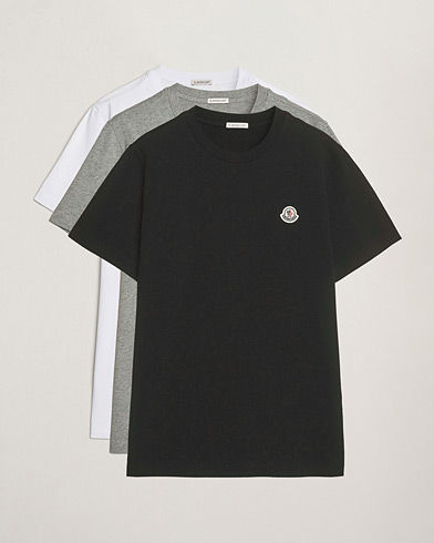 Moncler 3-Pack Logo T-Shirts Black/White/Grey – Grau