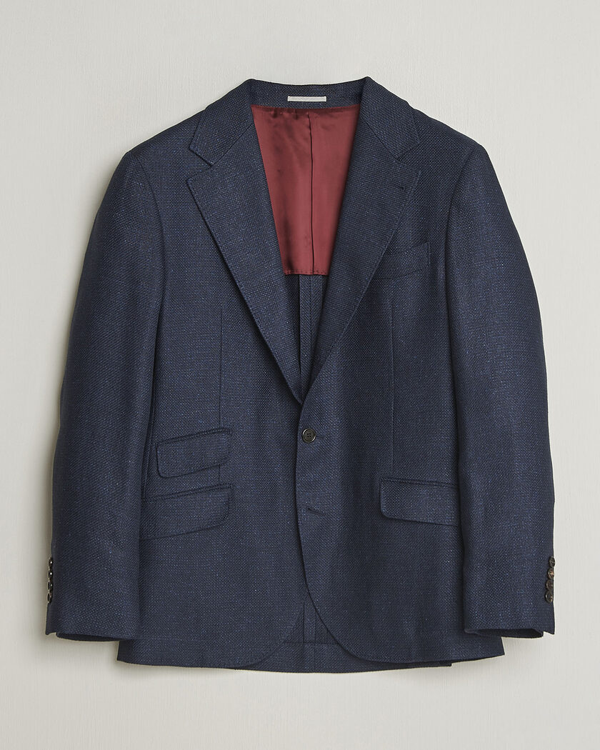 Brunello Cucinelli Linen/Silk Hopsack Blazer Navy – Blau