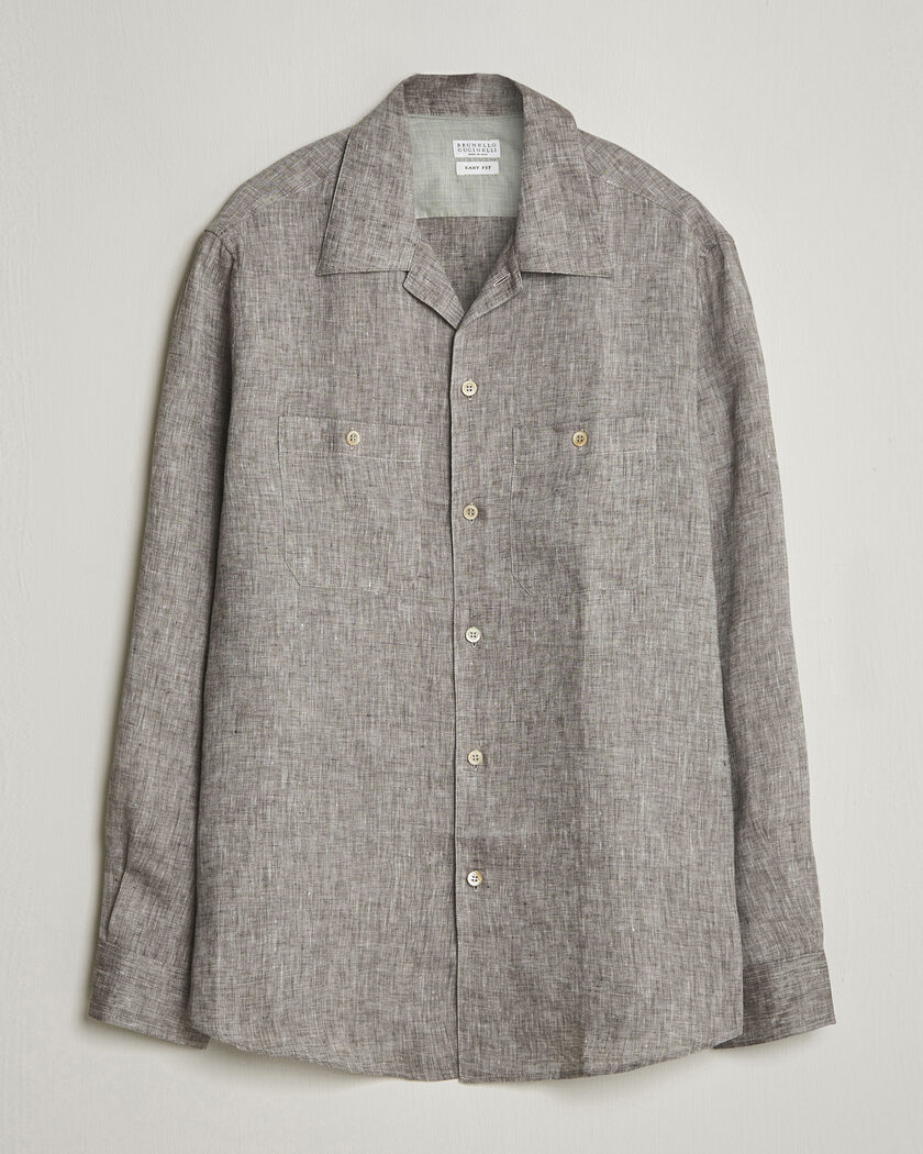 Brunello Cucinelli Linen Double Pocket Camp Shirt Brown – Braun