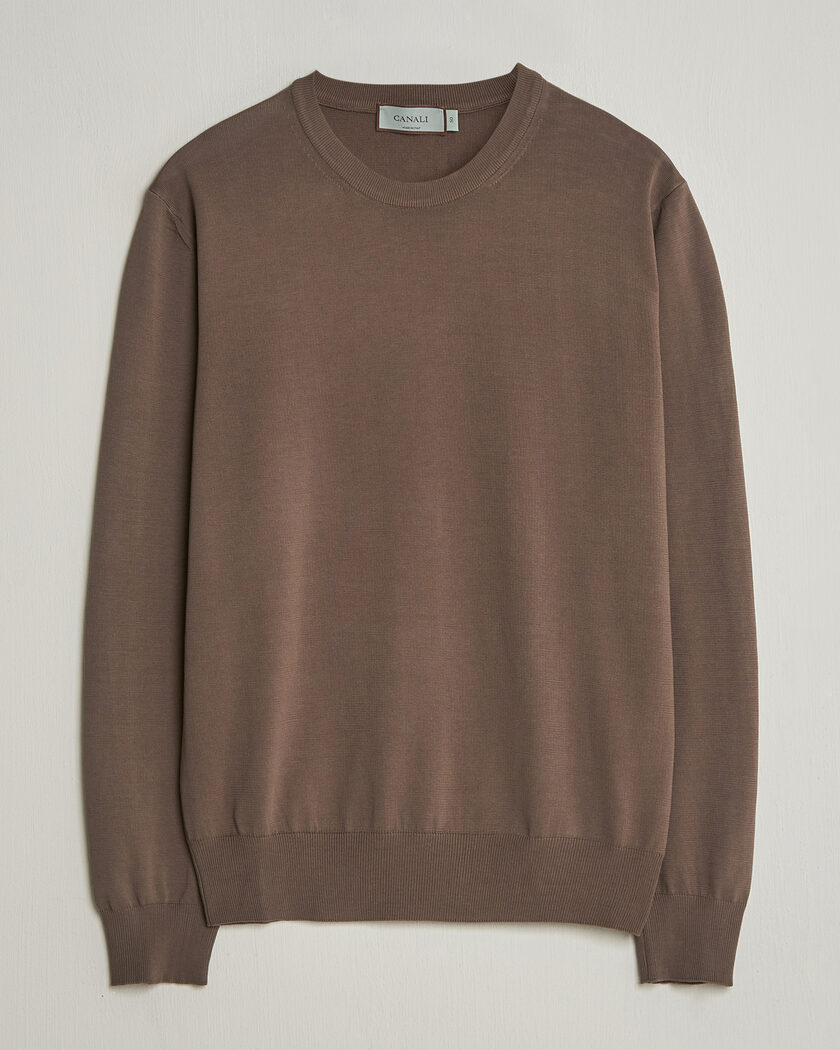 Canali Cotton Crew Neck Pullover Brown – Braun