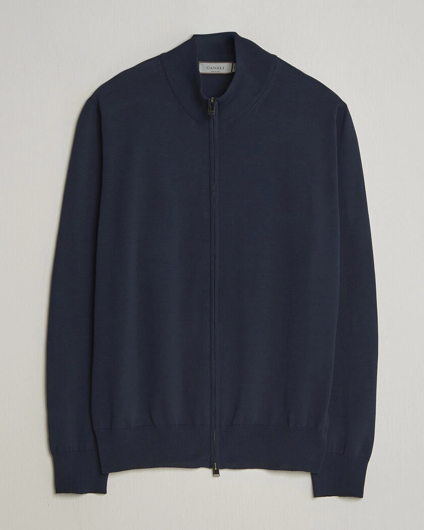 Canali Cotton Full Zip Navy – Blau