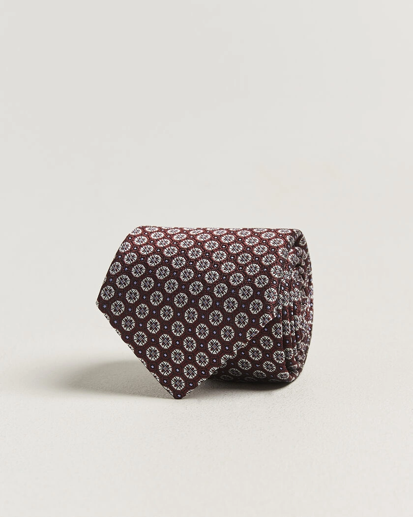 Canali Jacquard Flower Silk Tie Burgundy – Rot