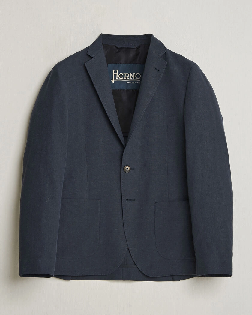 Herno Cotton/Linen Blazer Navy – Blau