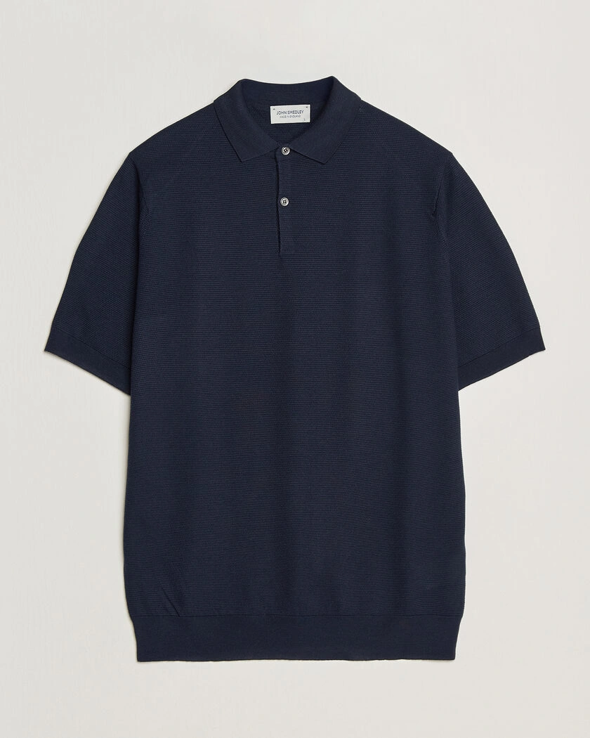 John Smedley 14 Singular Knitted Textured Polo Midnight – Blau