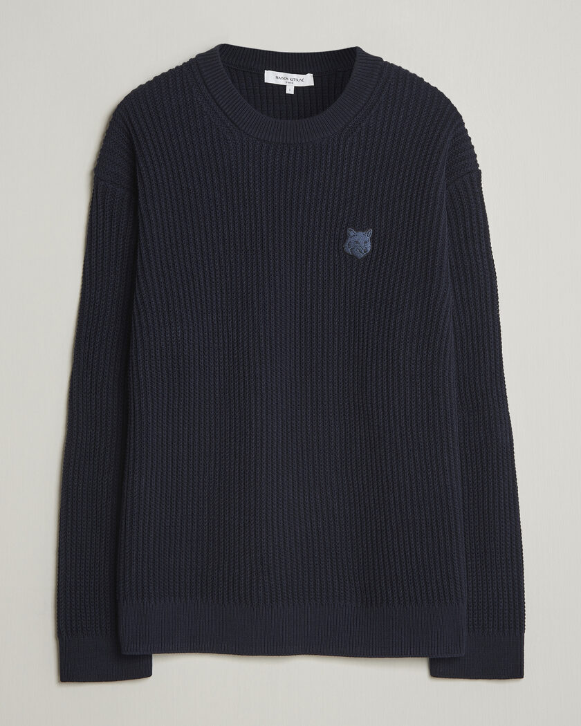 Maison Kitsuné Tonal Fox Head Rib Knitted Sweater Navy – Blau
