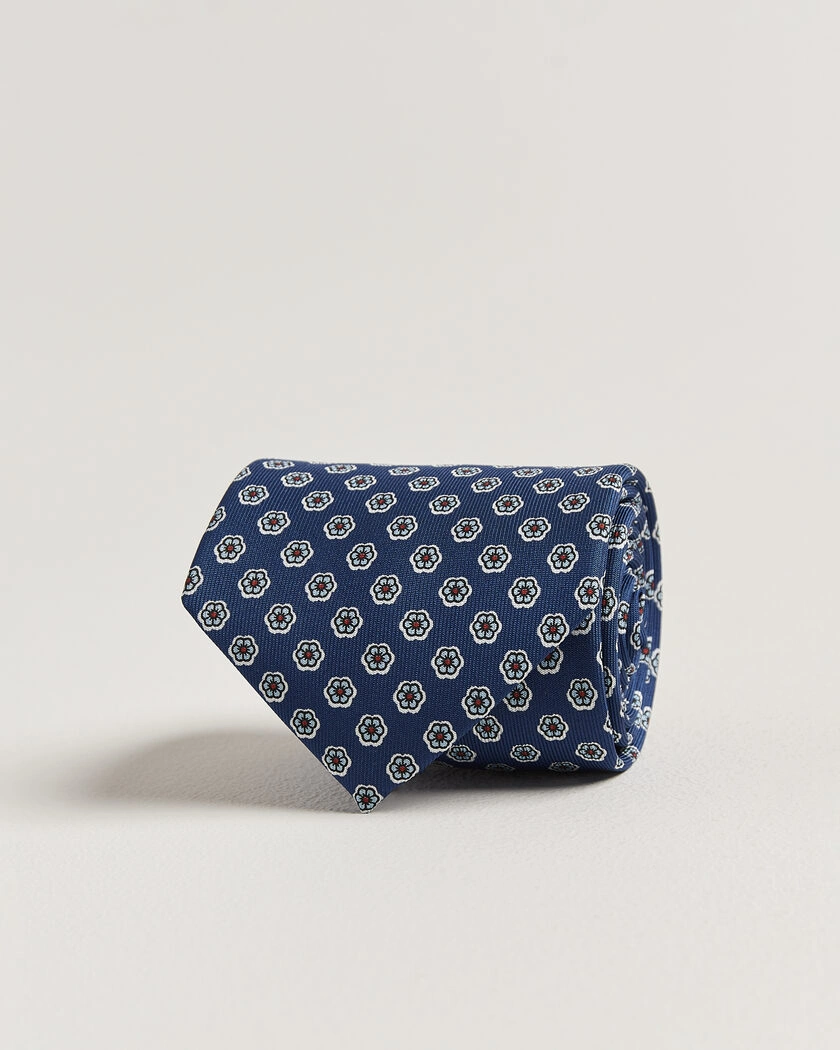 E. Marinella 3-Fold Printed Silk Tie Dark Blue – Blau