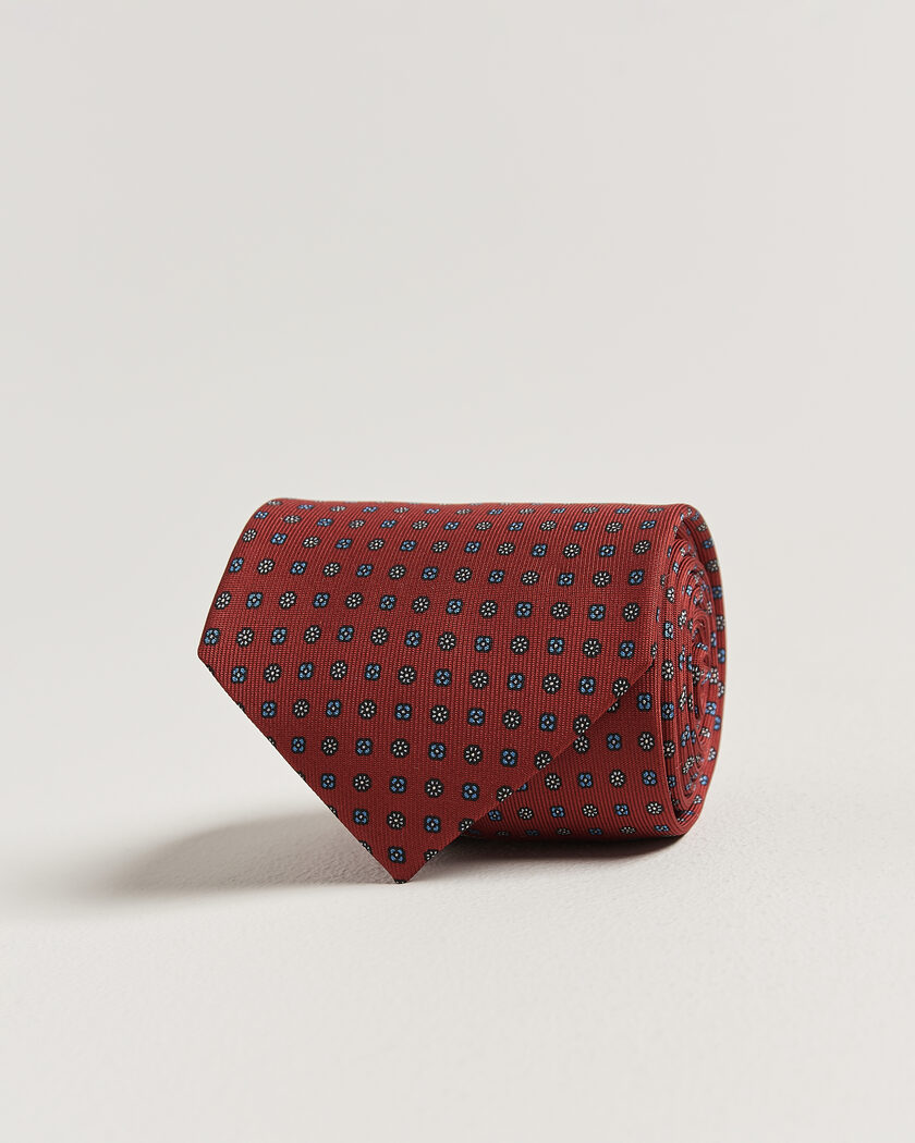 E. Marinella 3-Fold Printed Silk Tie Dark Red – Rot