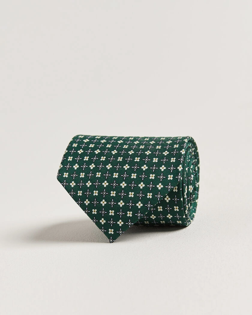 E. Marinella 3-Fold Printed Silk Tie Dark Green – Grün