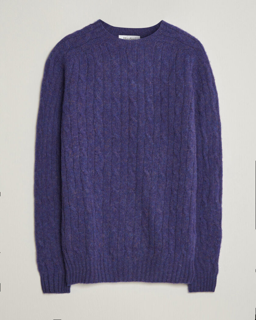 Harley Of Scotland Brushed Supersoft Lambswool Cable Iris – Lila