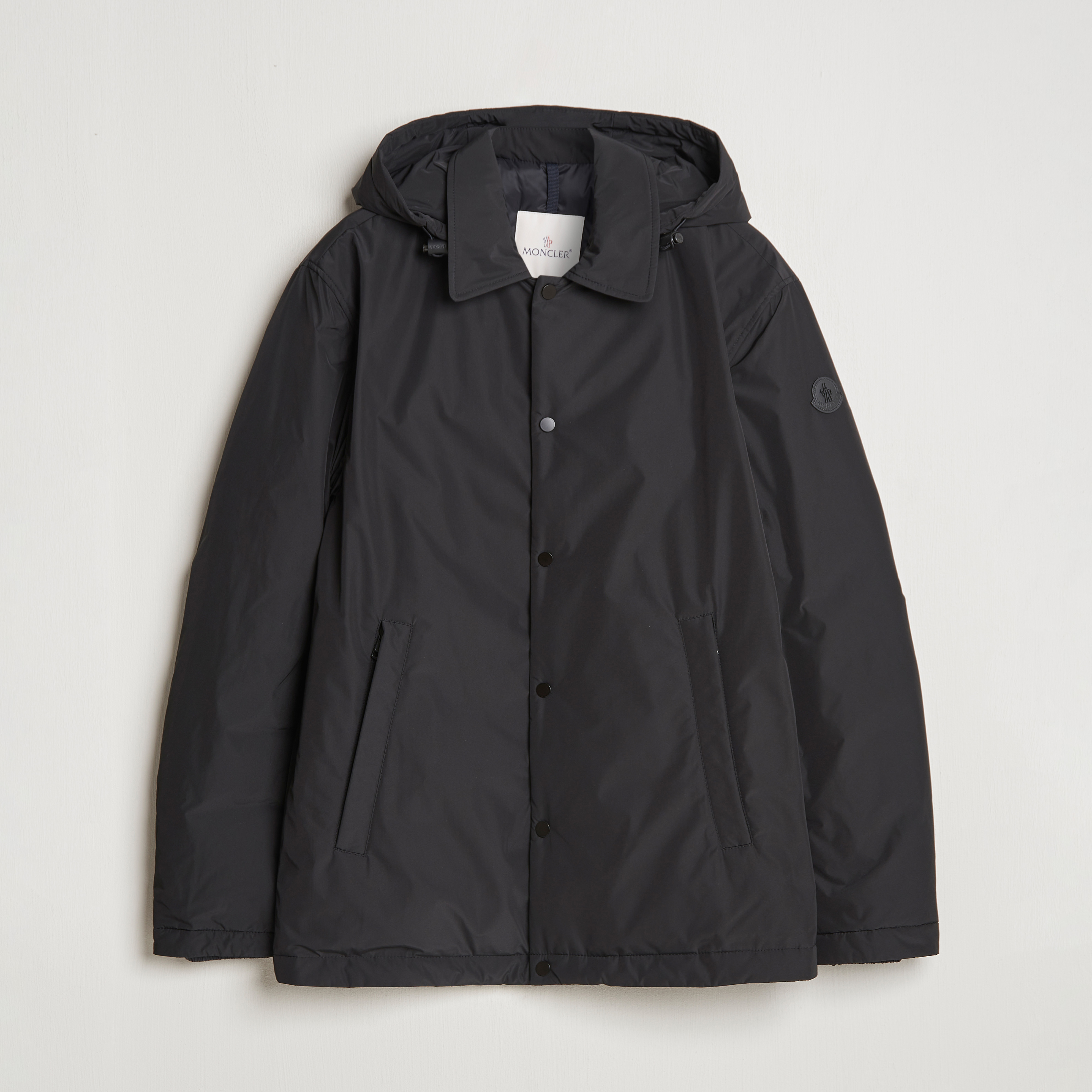 Black patent moncler coat deals