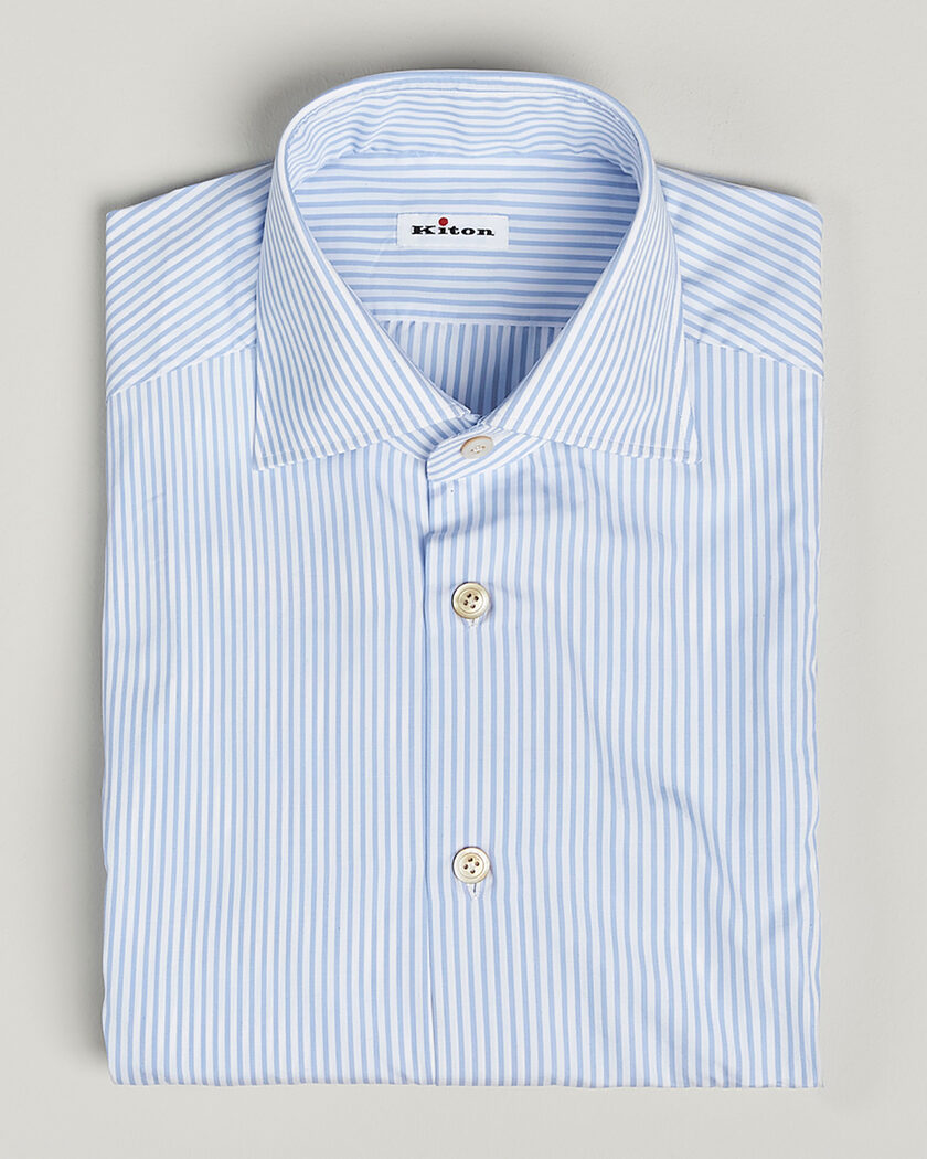 Pre-owned Kiton Cotton Dress Shirt Light Blue Stripe 40 - M – Blau