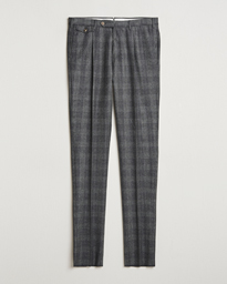  Slim Fit Pleated Checked Flannel Trousers Grey