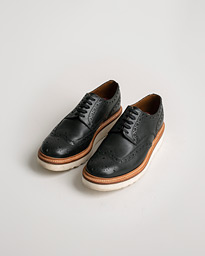 Grenson Archie Brogue Derby Wedge Sole Black Calf