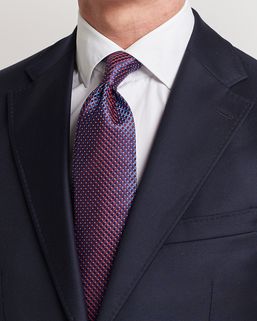 Herren | Accessoires | Eton | Silk Geometric Weave Tie Blue/Red