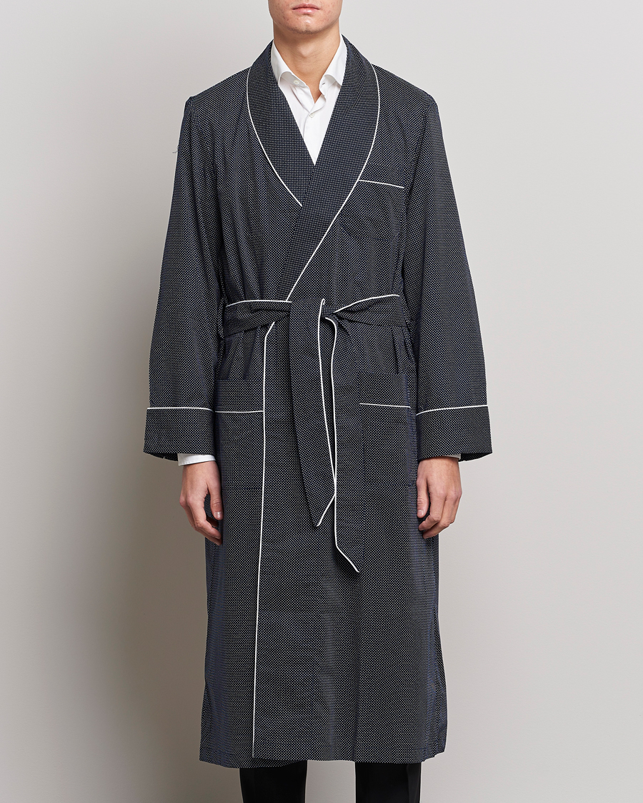 Herren | Loungewear-Abteilung | Derek Rose | Polka Dot Cotton Satin Dressing Gown Navy