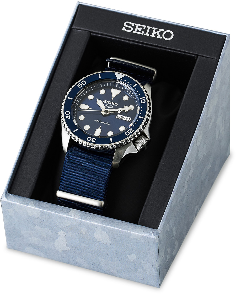 Seiko 5 Sports Mens 43mm 100m Automatic Blue Dial Nato