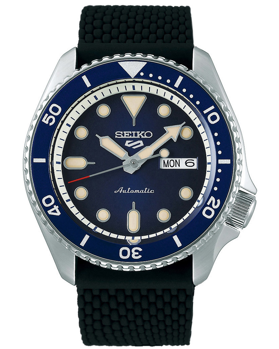 Seiko 5 Sports Mens 43mm 100m Automatic Rubber Blue Dial bei Care