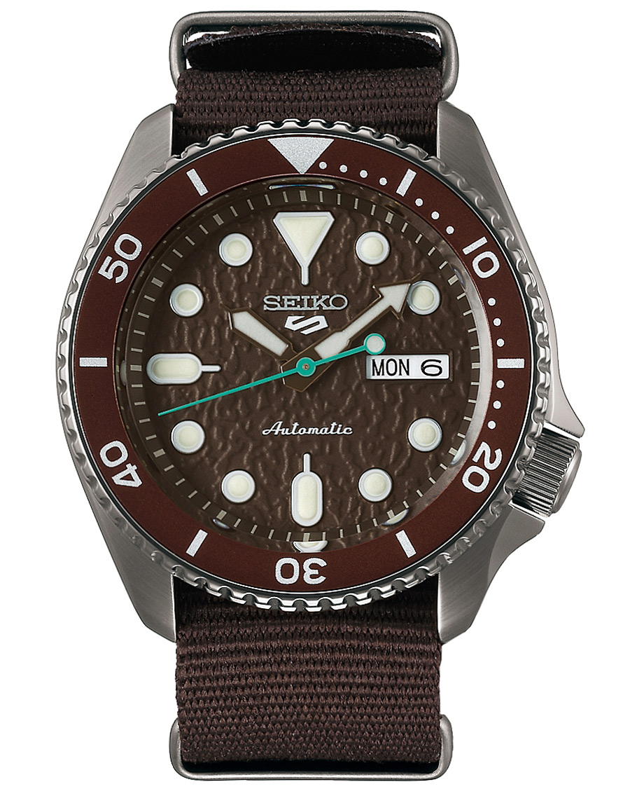 Seiko 5 Sports Mens 43mm 100m Automatic Nato Brown Dial