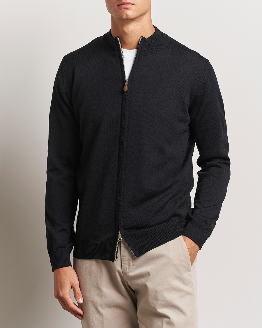 Herren | Business & Beyond | Stenströms | Merino Full Zip Black