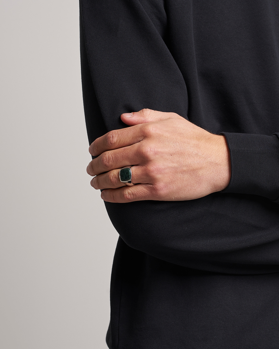 Herren | Ringe | Tom Wood | Cushion Green Marble Ring Silver