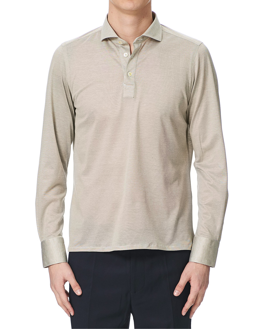 Finamore Napoli Orlando Long Sleeve Piquet Polo Beige bei Care of Carl