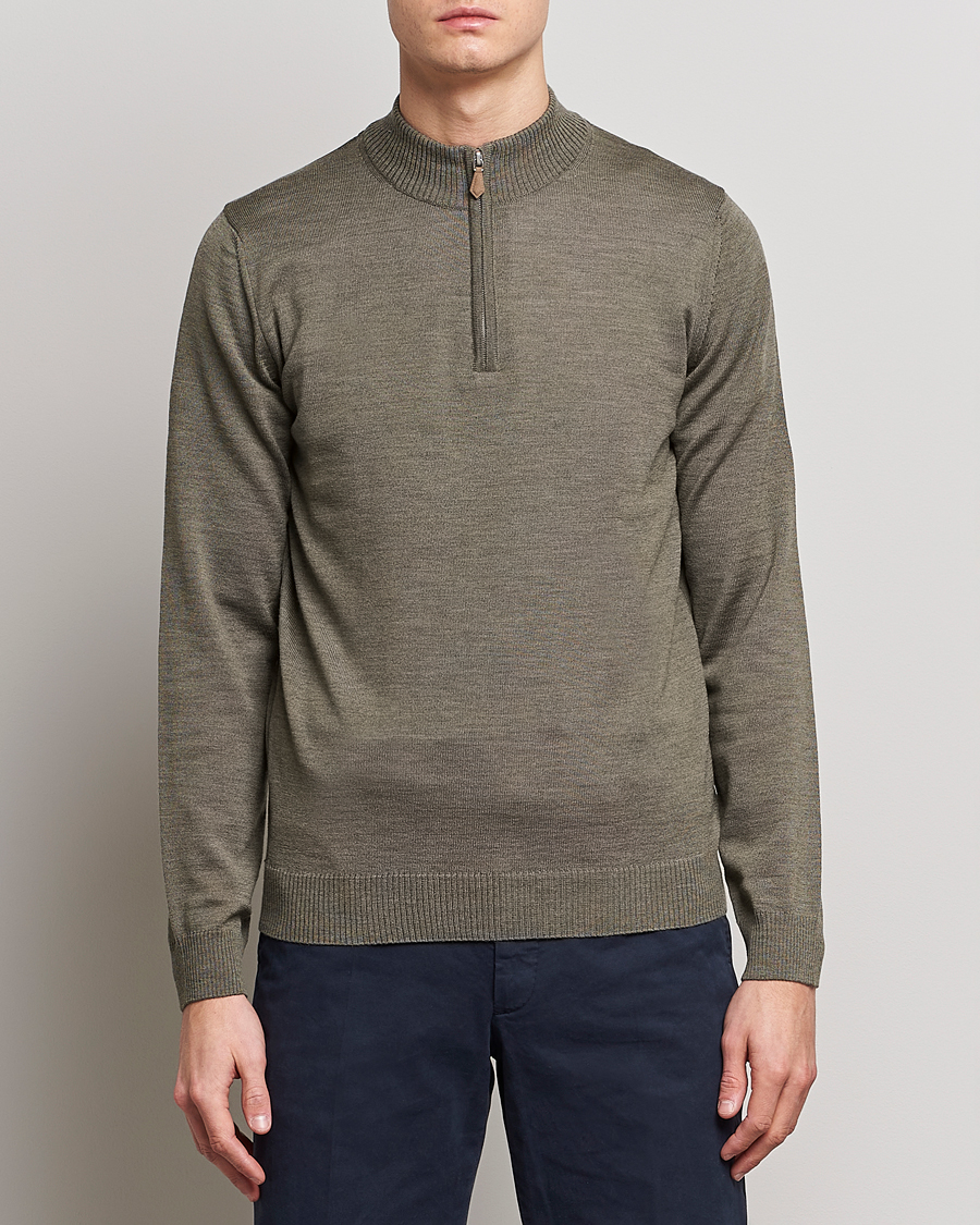 Herren | Stenströms | Stenströms | Merino Wool Half Zip Olive