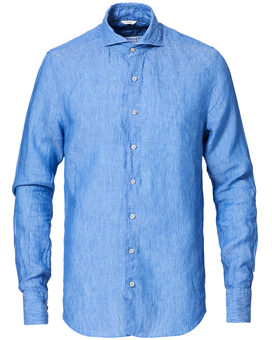 Herren | Hemden | Stenströms | Slimline Linen Cut Away Shirt Light Blue