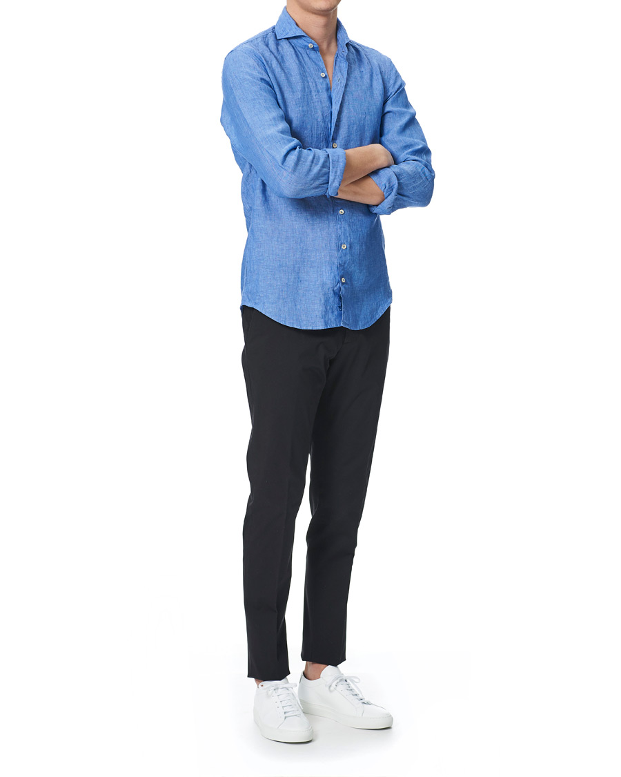 Herren | Hemden | Stenströms | Slimline Linen Cut Away Shirt Light Blue