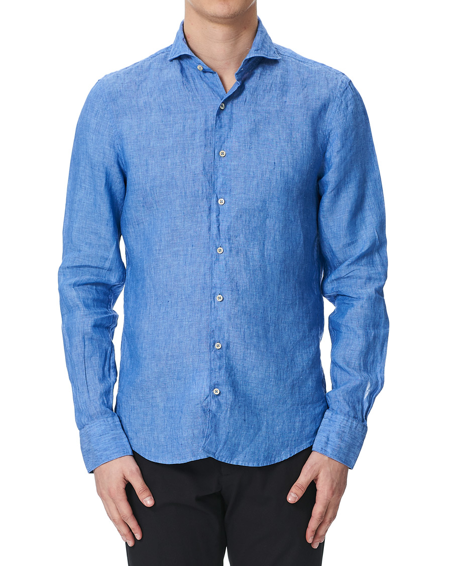 Herren | Hemden | Stenströms | Slimline Linen Cut Away Shirt Light Blue