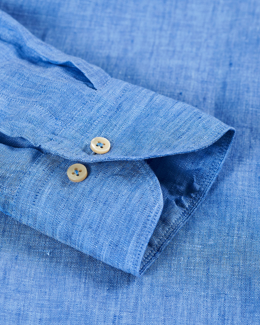 Herren | Hemden | Stenströms | Slimline Linen Cut Away Shirt Light Blue